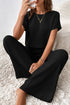 Solid Color Ribbed Short Sleeve Wide Leg Jumpsuit